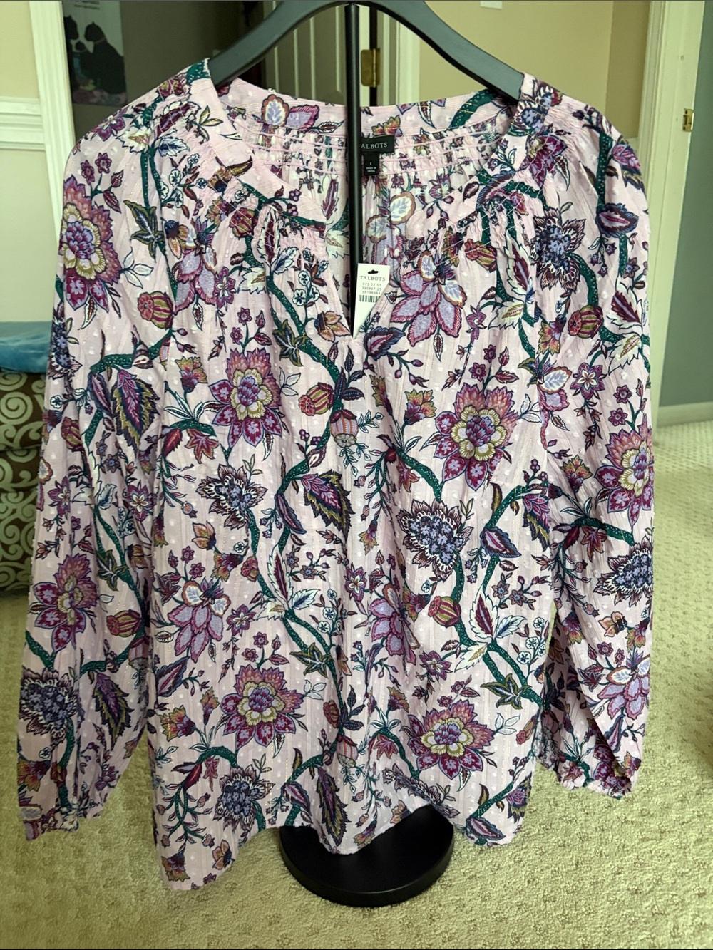 Talbots Pink Floral Long-Sleeve Peasant Top